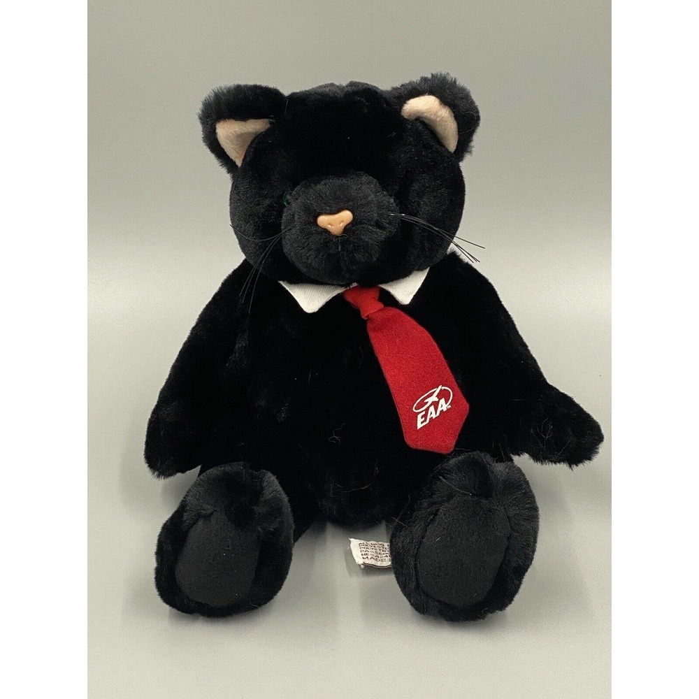 Velvets by Greek 8” Black Kitty Cat W/ EAA Red Tie Plush Stuffed Animal